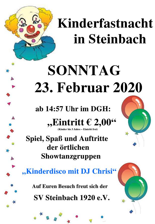 Plakat Kinderfastnacht 2020